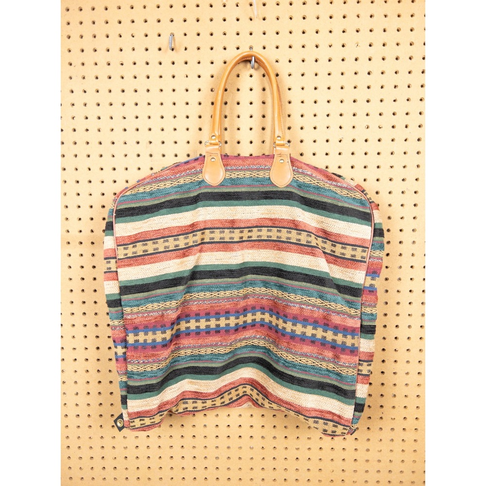 Vintage LL Bean 70s Woven Tapestry Luggage Set Striped Garment Bag, Carry-On - Picture 13 of 16